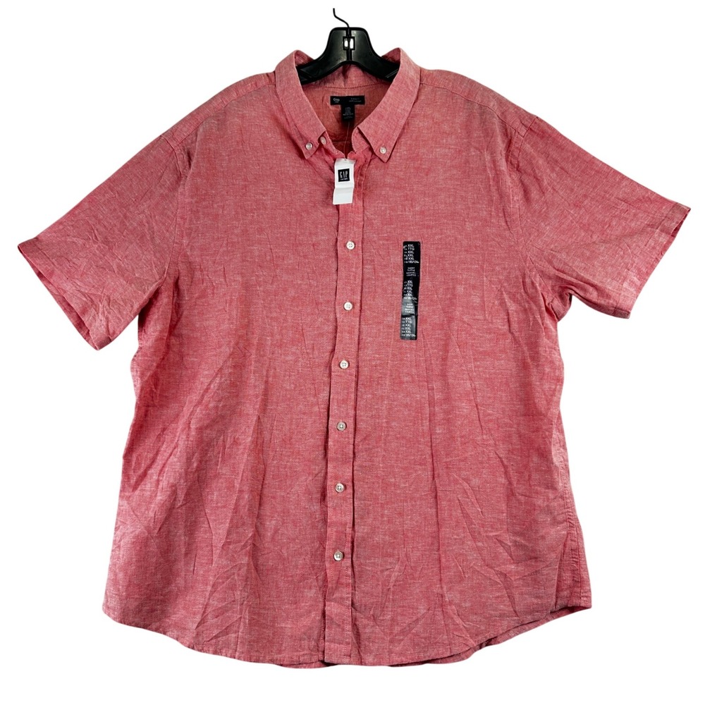 Gap Classic Fit Linen Blend Shirt Mens XXL Red Short Sleeve Button Down New‎